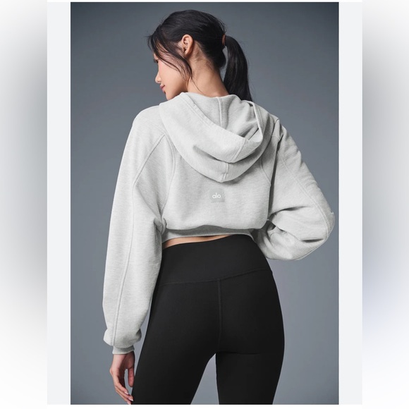 ALO YOGA Sweet Escape Zip Up Cropped Hoodie Grey SZ L - Picture 3 of 12